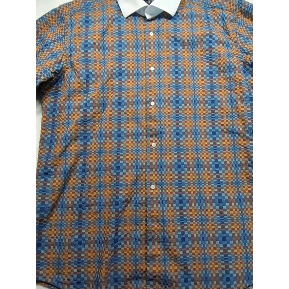 Steven Land Multicolor Square Geometric Pattern Dress Shirt 17 1/2 36/37 Tall - Picture 6 of 14